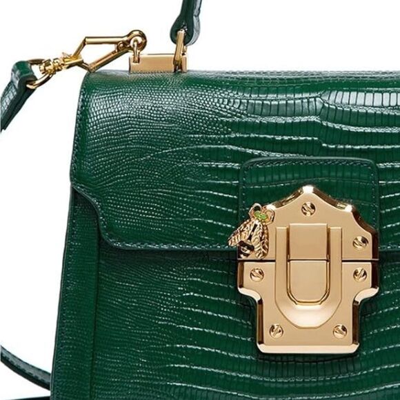 ♥️ LA'FESTIN Green mini Kelly style leather cross body purse, gold hardware - Picture 12 of 15